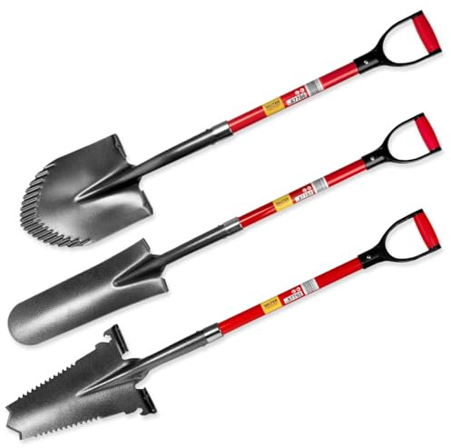 WALTER Spezialspaten-Set 3-TLG. - Kombispaten, Drainagespaten und Wurzelspaten - Robuster Glasfaserstiel, Antirutschgriff, langlebiger Kohlenstoffstahl