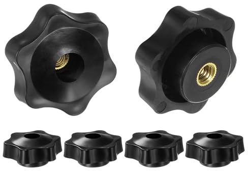 QUARKZMAN 6 Stück Sterngriffmutter 1/4-20 Inch Flügelmuttern mit Innengewinde, Rändelmutter Handgriff Durchgangsloch Klemmmutter 38mm Spannknopf für Werkzeugmaschinen Fitnessgeräte, Schwarz