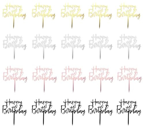 SGERUFZ 20 Pcs Happy Birthday Tortendeko Acryl Geburtstag Cake Topper Cupcake Topper Gold Roségold Silber Schwarz