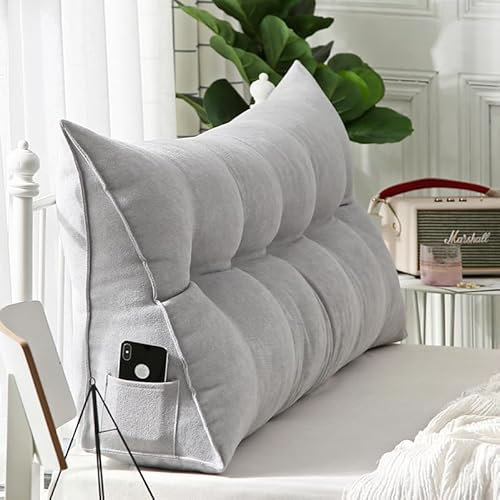 Morlinca Rückenlehne Lesekissen Bett,Lesekissen für Bett und Sofa, Keilkissen, Rückenpolster für die Wand, Sitzkissen, Wandkissen, Kissenbezug ist Maschinenwaschbar,Silver Lime,60x50x20cm