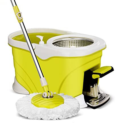 Juego de fregona giratoria ajustable de 360° con cubo duradero de cuatro unidades y pedal de pie limpiador de pisos para el hogar
