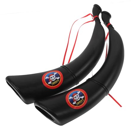 Toyvian 2pcs Pirate Horn Prop, Halloween Cosplay Costume Accessory, Plastic Black Pirate Blowing Horn for Kids and Adults, Perfect for Parties, Festivals, and Role-Playing Role Playing Prop