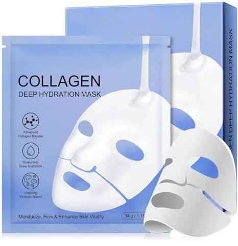 Maschera Collagene Viso, 6 Pezzi Maschera Viso Collagene, Maschera al Collagene a Basso Peso Molecolare, Idratante, Rassodante, Antirughe, Maschera Lifting