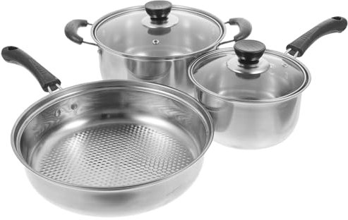 WATIIFUFU Edelstahl Kochgeschirr Mit Bratpfanne Kochtopf Und Suppentopf Metall Küchenkochtopf Für Induktion Haushaltskochtopf Mit Stielkasserolle Für Küche