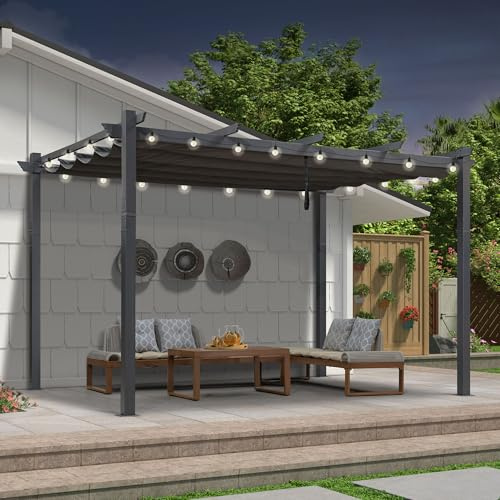 PURPLE LEAF Pergola Aluminium 4 x 2,7 m avec Éclairage Extérieur LED Intégré, Pergola Jardin Exterieur avec Toit Rétractable, Tissu teinté dans la Masse, Tonnelle Aluminium Structure Résistante, Gris