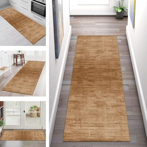 SGLGSTORE Teppich Läufer Flur Küche rutschfest Waschbar Teppichläufer Flur Braun 67X180CM Modern Teppichläufer Fußmatte Polyester Anpassbar für Vorzimmer Eingangsbereich Schlafzimmer Wohnzimmer Küche