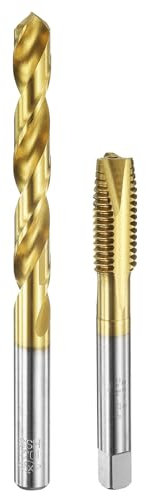 sourcing map Tap and Drill Bit Set, 1pcs M12 x 1.75 Metric Spiral Point Thread Screw Taps & 1pcs 10.2mm Twist Drill Bits, Titanium Coated HSS-6542 Tapping Threading Tool Kit
