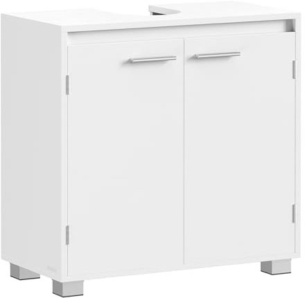 VASAGLE Mobile Sottolavabo, Mobile da Bagno, 2 Scomparti dietro le Ante, per Diversi Tipi di Lavabi, con Piedini, 30 x 60 x 60 cm, Bianco Nuvola BBK506W01