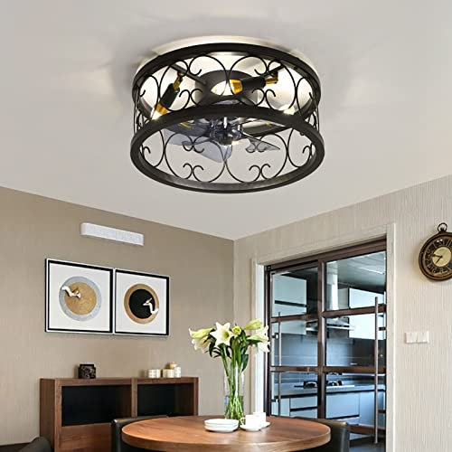 Ventilatori industriali da Incasso con luci e Telecomando DC Ventilatori da soffitto retrò con lampade Silenzioso E14 Interfaccia Timer modalità Inverno ed Estate Lampada da Ventilatore a Gabbia