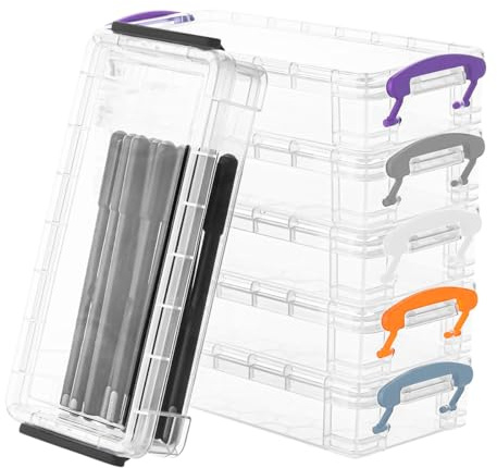 MoYouno 6-pack pennskrin i plast, stapelbar, klar pennförvaring med snäpptätt lock, stor kapacitet, multifunktionell förvaring, för akvarellpenna, ritverktyg, kontorsmaterial (flerfärgad)