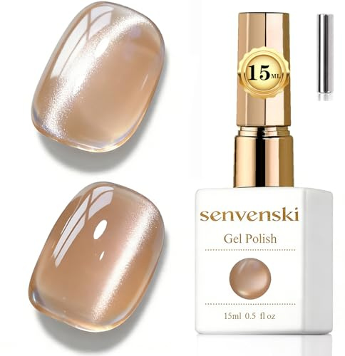Senvenski Gelee Glas Cat Eye Gel Nagellack mit Magnet 15ML Magnetisch 3D Galaxie Holographisch Reflektierend Glitzernd Durchsichtig Farbe Gellack Salon Home DIY (Champagner, MY1-006)