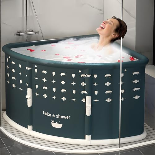 Faltbare Badewanne Erwachsene für Erwachsene-Lüfterförmige, große, Freeststehende Badewanne für Dusche, Einfache Bathtub Faltbar, platzsparende und bequeme für Home-Spa-Sitzungen (Grün)