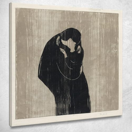 Il Beso IV Edvard Munch, em332 - Cuadro impreso sobre lienzo, Fine Art montado listo para colgar, 30 x 30 cm