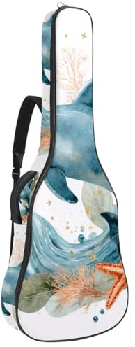100 102 cm gitarrväska, 1 cm tjock svamp mjukt vadderat gitarrfodral för akustisk elektrisk bas klassisk gitarr, Ditsy blommor med löv på röd bakgrund, Flerfärgad 03, 42.9x16.9x4.7 in, Vardaglig