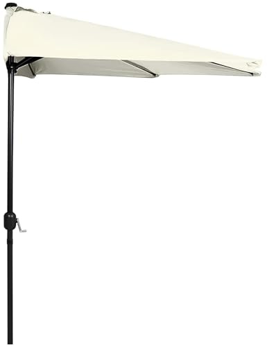 3,0 m Sonnenschirm Halbrund, Balkonschirm, Marktschirm mit Kurbel, Knickbar Gartenschirm für Terasse, Höfe(Beige)