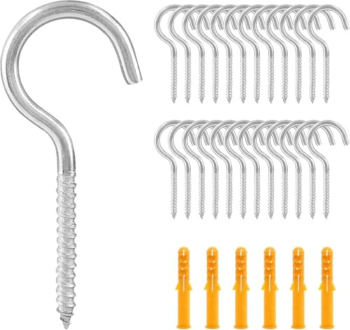 Comforty 30 Stück Schraubhaken Klein, Hakenschrauben mit Gewinde 304 Edelstahl M5-65mm, Haken zum Schrauben, Gewindehaken mit Expansionsrohr, Einschraubhaken Robuste Rostfrei Becherhaken