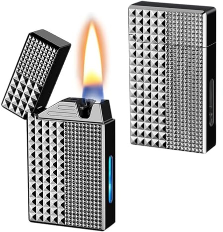 Intelligentes sprachgesteuertes Kerosinfeuerzeug, vier Zündmodi, sprachgesteuertes sanftes Feuer, Flip-Top-Design, sichtbarer Kraftstofftank, geeignet for Geschenke und Sammlungen(Black)