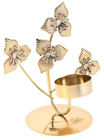 Alipis Bougeoir en Fer Conique Décoratif Centre De Table Fleur Trois Feuilles, Support Chandelier Métal Doré Anti-Gouttes, Décoration Maison Fête Dîner Romantique