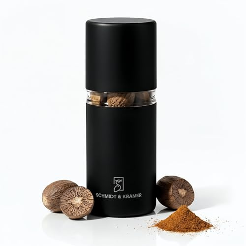 SCHMIDT & KRAMER Macinino per noce moscata I macinino per noce moscata di alta qualità in acciaio inox con contenitore, macina in acciaio affilato per godere di aromi freschi di moscata senza sforzo