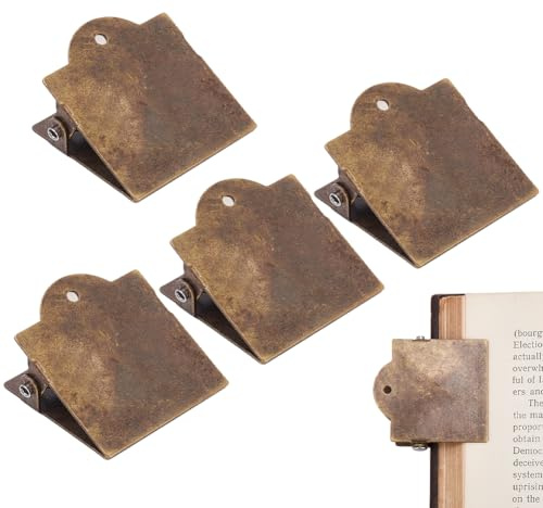 CRASPIRE 4 Clip Metal Vintage Libros Bronce Antiguo Viajeros Pequeños Clips Carpetas Soporte Documentos Archivos Organizadores Diarios Planificadores Lectores Amantes los Libros Escuela Y Oficina