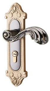 DRJBBODVQ Serrure de porte intérieure, serrure de porte de chambre à coucher, style européen, poignée de porte silencieuse, ancienne serrure de porte en bois(C copper lock body 125)