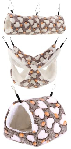 HOLIDYOYO 3 Piezas Nido para Hámsteres y Hurones Cama Cálida y Acogedora para Jaula Hamaca y Túnel de Felpa Accesorio para Pequeños Roedores como Ratas Cobayas y Chinchillas