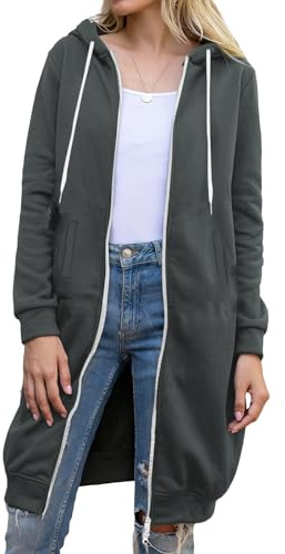 Chenxi Studio Élégant sweat-shirt à capuche longueur hanche pour femme, tissu respirant, design épaule, poches latérales pratiques, sweatshirts surdimensionnés, gris foncé, XL