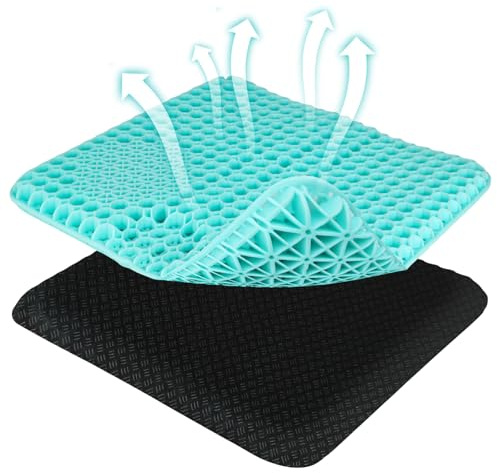 Large Gel Seat Cushion For Long Sitting,Double Thick Honeycomb Cushion With Non-Slip Covers Cushion Chair Seat Pads Gel Car Seat Cushion Breathable for Wheelchair Car Office Home Travel Outdoor