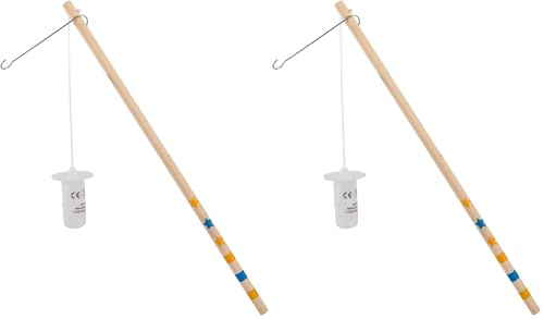 Idena 31841 - Laternenstab aus Holz mit LED Lämpchen, ca. 30 cm, bemalter Holzstab mit Drahtbügel für Laternen, inkl. Batterien (Packung mit 2)
