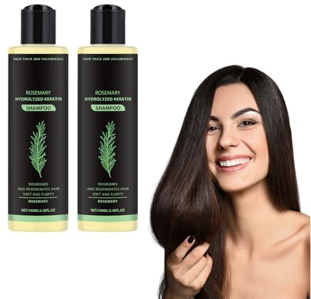 Schampo med rosmarin och hydrolyserat keratin - Förtjockande schampo -Organic Rosemary Hair Growth Shampoo för tunnare hår - Stärka och stödja hälsosamt hår för kvinnor och män, 100 ml (2 flaskor)