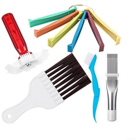 Cushteg Ensemble d'outils de peigne central pour climatiseur pour nettoyer et réparer les ailettes courbées, comprend un peigne en métal et des brosses, pour condensateur de radiateur CVC