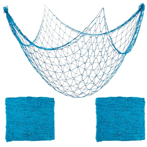 Quilax 2 Pcs Fishing Net Decor, 2×1 M Cotton Fish Net Decorations, Hawaiian Nautical Themed Fish Netting Decor for Bedroom, Bathroom Hanging and Party Decoration