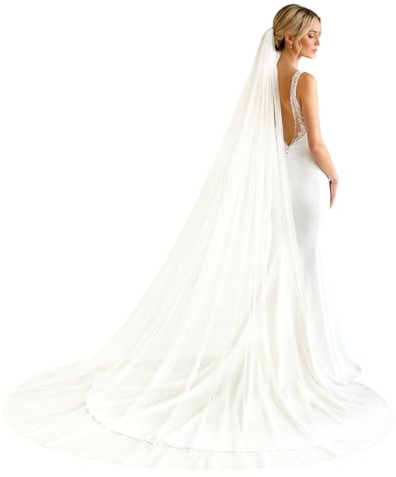 GUIZIYAO Hochzeit Brautschleier, Brautschleier, lange Brautschleie Tüll mit Kamm, Einlagiger Hochzeitsschleier, für Junggesellinnenabschied Traumhochzeit Hochzeit Zubehör (B)
