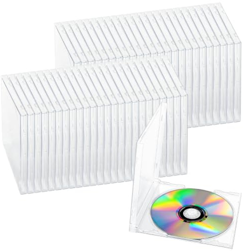 MUXHEL 50 Pcs 10.4 mm Blank CD Jewel Cases Standard Single Clear CD Case, Plastic DVD Cover for Protection & Replacement
