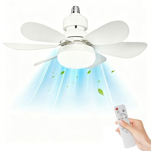 52CM Ceiling Fans with Lights and Remote Control, 40W E27 Ceiling Fan Light with 6 Blades, 3 Speeds & 3 Color Adjustment, Timing Function, Light Bulb Fan for Bedroom, Living Room, Kitchen (White)
