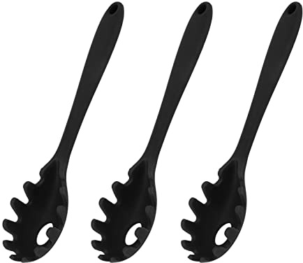 Naroote Juego de 3 Cucharas de Espagueti de Silicona, Utensilios de Cocina Resistentes Al Calor para Servir Pasta, Tenedores de Silicona Resistentes y Duraderos, 28,5 X 6 Cm (BLACK)