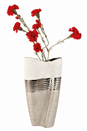 Moderne und große Deko Vase Blumenvase aus Keramik weiß/Silber Höhe 35 cm