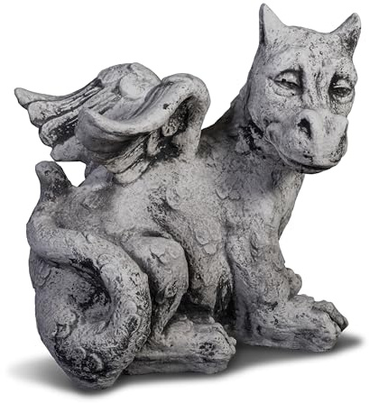 gartendekoparadies.de Kleiner Antiker Drache Steinfigur Grau H. 24 cm 6 kg Frostsicher aus Steinguss für Außenbereich
