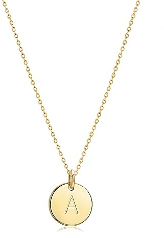Gold Plated Letter Necklace for Women – Round Disc Pendant Necklace with A Initial, Dainty Minimalist Gold Necklace with 16.5+2 Adjustable Cable Chain, Perfect Birthday & Graduation Gift for Her