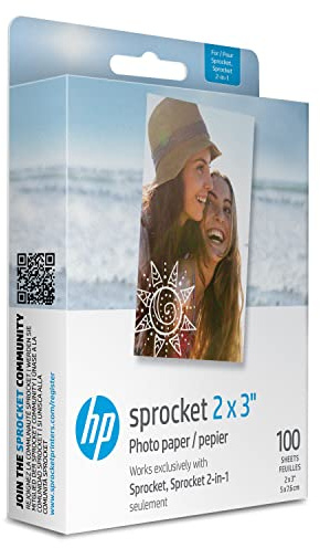 HP Sprocket 2x3 Premium Zink Sticky Back Photo Paper (100 Sheets) Compatible with HP Sprocket Photo Printers.
