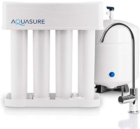 Aquasure Premier 4-Stage RO Reverse Osmosis Under Sink Drinking Water Filtration Purification System | Removes 99% of Contaminants | 75 GPD, Leak-Proof, Quick Change Filters, with Tank & Chrome Faucet