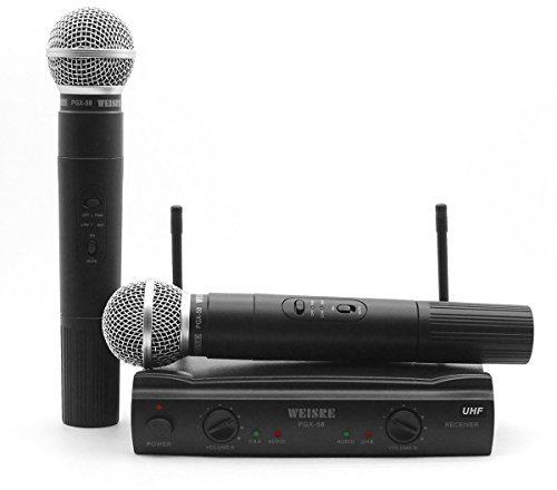 QiCheng&LYS Funkmikrofon, professionelles Dual Channel UKW Funkmikrofonsystem mit 2 dynamischen Handsendermikrofonen für Party, Konferenz, Karaoke (PGX58)