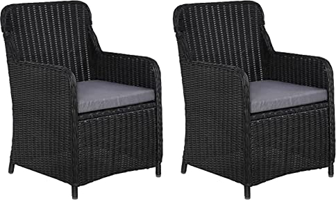 yorten Gartenstühle mit Polster 2 STK, Rattan Garten-Essstühle, Outdoor Rattansessel, Schwarz 64 x 65 x 90 cm