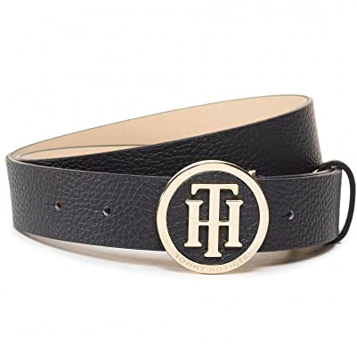 Tommy Hilfiger Damen Gürtel Jeansgürtel TH Round Buckle Belt Leder 75cm Blau