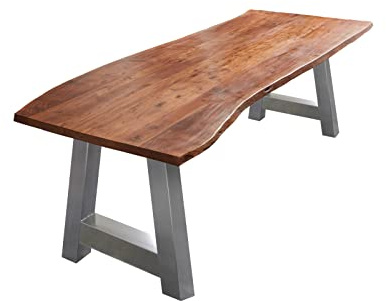 SAM Esstisch Athen 160x85 cm Akazie nussbaum Baumkante A-Gestell Silber | Baumkantentisch massiv, Akazienholz nussbaumfarben, Metallgestell, Esszimmertisch