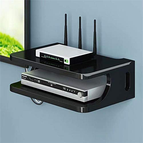 Regale für Wand Speicher-Halter Racks Schwimm Regal for TV-Komponenten aus Metall Wand befestigt Media Console 2 Tier for Kabelbox/Router/Remotes-China_Black Zur Ausstellung (Color : Black)