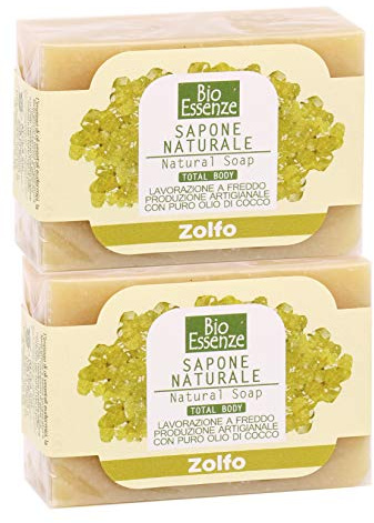 Schwefelseife, ideal für Akne oder fettige, unreine Haut, geeignet für den ganzen Körper, Bio-Essenzen, 2 x 100 g