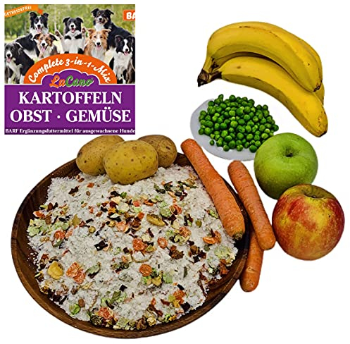 LuCano 5 kg Complete 3 in 1 Mix Kartoffeln + Obst + Gemüse Flocken Mischung | Flocken-Mix | Ergänzungsfutter | Barfflocken | Hundefutter Hundeflocken Barf | Futter Ergänzung getrocknet