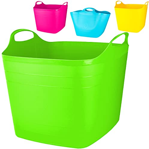 alles-meine.de GmbH 4 Stück Flexi & flexibel Modell + Farbwahl XXL großer - biegbarer - Aufbewahrungsbehälter mit Henkel - bunt - neon Farben - Gummieimer - z.B. Garteneime..