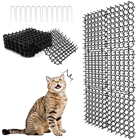 Tapis de scat pour Chat avec Pointes, Tapis répulsif pour Chat, Bouchon Plat à Bande de piquage, Tapis de Dissuasion pour Animaux de Compagnie pour Jardin, clôture, 7,9 × 6,1 Pouces (12 Pièces)
